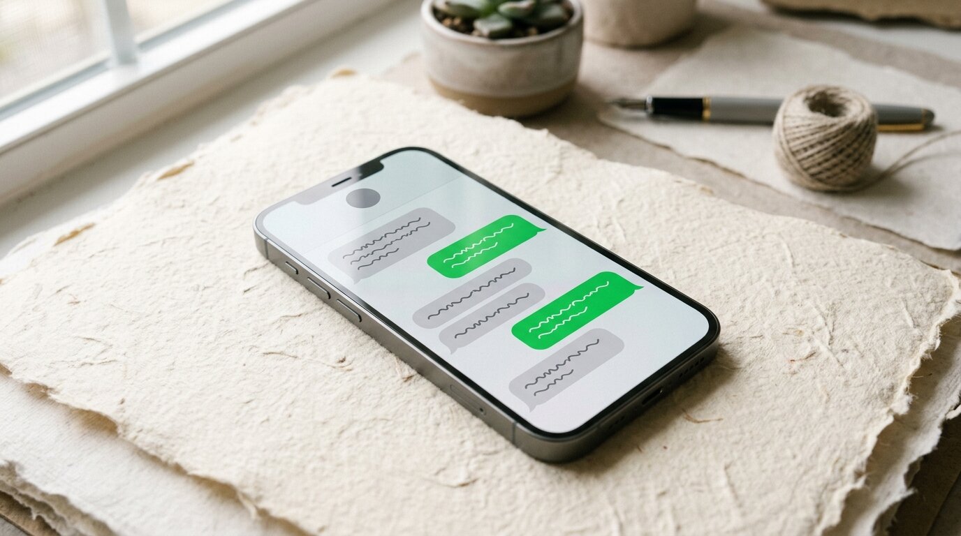 Smartphone showing an SMS conversation between a researcher and participant